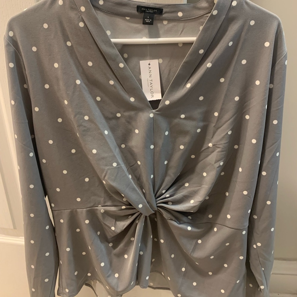 Gray blouse with polka dots NWT